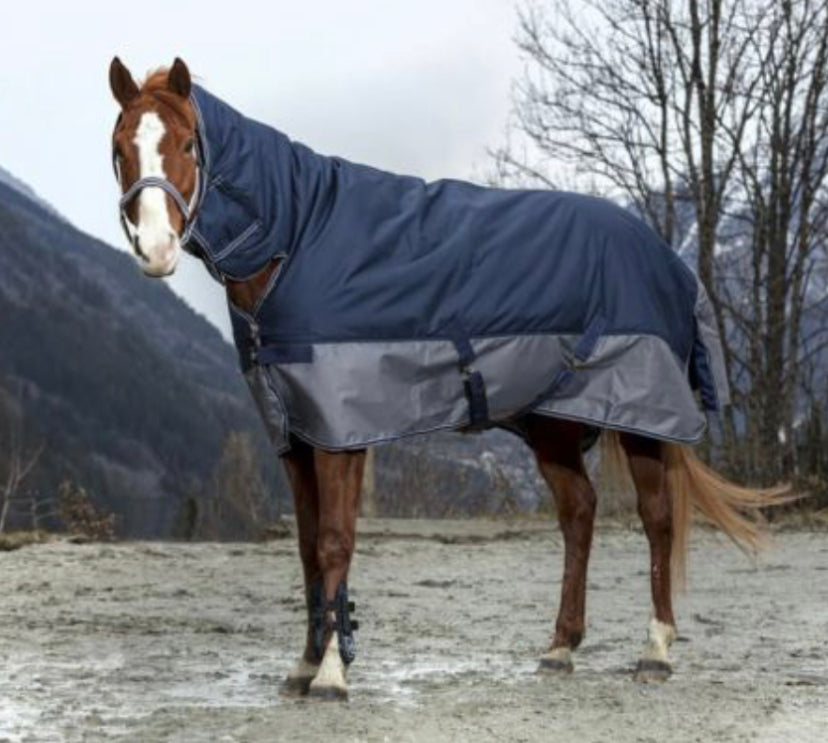 Equi-Thème Tyrex 600D 200G Combo Neck Turnout Rug - Navy/Grey